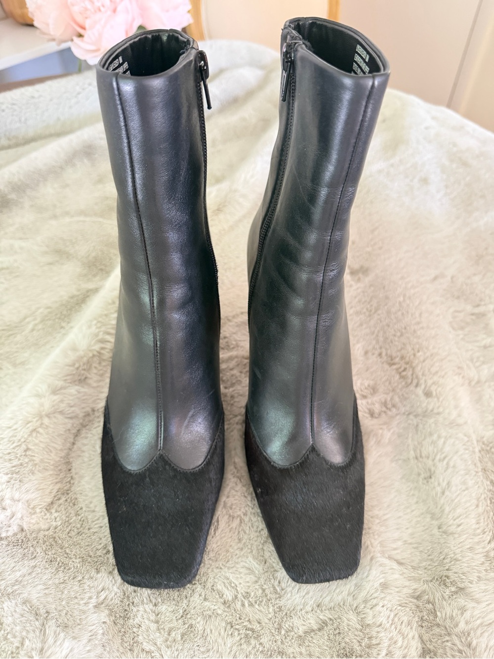 Steve Madden Black Square-Toe Ankle Booties with Haircalf Toe